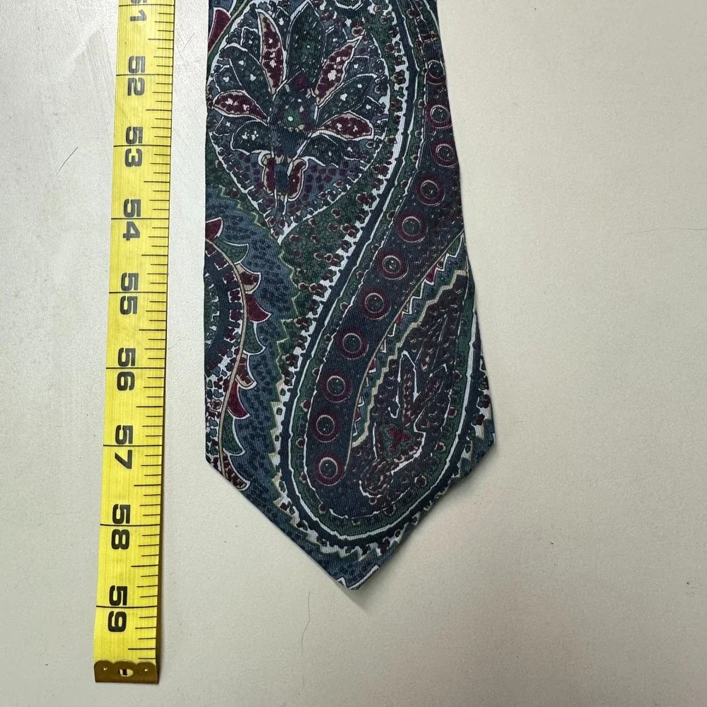 Boston Traders Mens Paisley Silk Tie Green Burgundy Navy Blue Floral Geometric